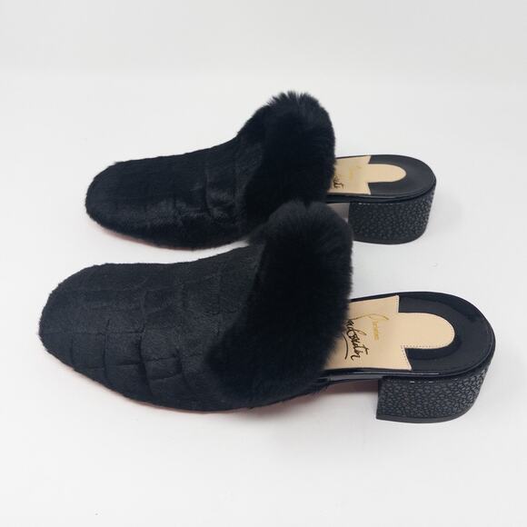 Christian Louboutin Boudiva Black Fur Mules Size 7 - Picture 2 of 6